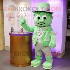 Lavender green beer mascot costume character dressed with Button-Up Shirt and Watches