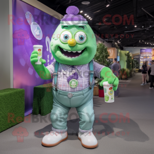 Lavender green beer mascot costume character dressed with Button-Up Shirt and Watches