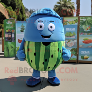 Blue Watermelon mascot costume character dressed with Cargo Shorts and Pocket squares