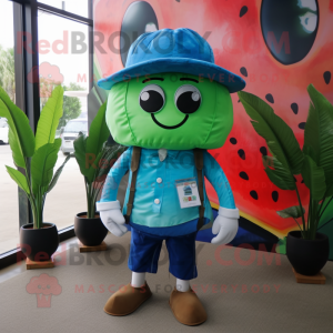 Blue Watermelon mascot costume character dressed with Cargo Shorts and Pocket squares