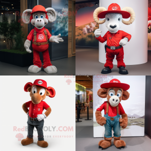 Red Ram mascot costume character dressed with Skinny Jeans and Hats
