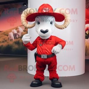 Red Ram mascot costume character dressed with Skinny Jeans and Hats