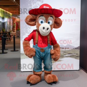 Red Ram mascot costume character dressed with Skinny Jeans and Hats