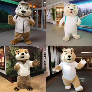 Cream Beaver mascot costume character dressed with Joggers and Wraps