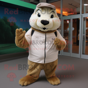 Cream Beaver mascot costume character dressed with Joggers and Wraps
