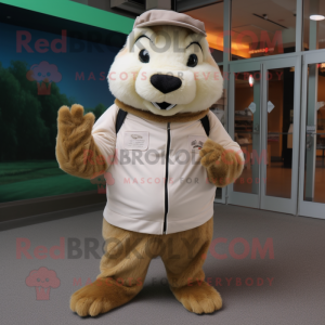 Cream Beaver maskot kostume...