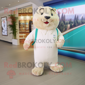 Cream Beaver mascot costume character dressed with Joggers and Wraps