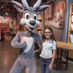 Gray Gazelle mascot costume character dressed with Mom Jeans and Bow ties