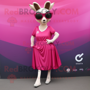 Magenta Gazelle mascot costume character dressed with Empire Waist Dress and Sunglasses
