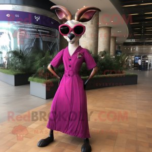 Magenta Gazelle mascot costume character dressed with Empire Waist Dress and Sunglasses