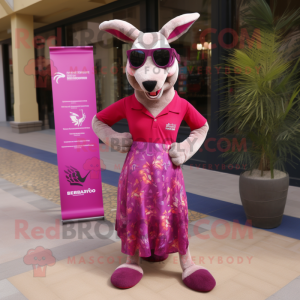 Magenta Gazelle mascot costume character dressed with Empire Waist Dress and Sunglasses