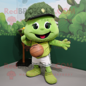Olive Broccoli mascot costume character dressed with Baseball Tee and Backpacks