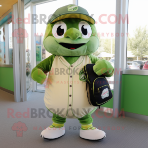 Olive Broccoli mascot costume character dressed with Baseball Tee and Backpacks