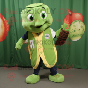 Olive Broccoli mascot costume character dressed with Baseball Tee and Backpacks