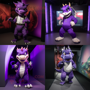Purple Dragon mascot costume character dressed with Joggers and Belts