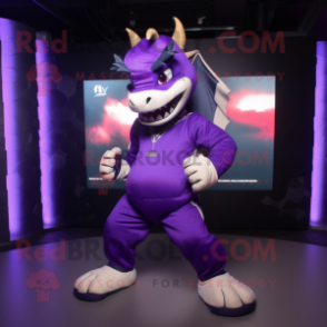 Purple Dragon mascot costume character dressed with Joggers and Belts