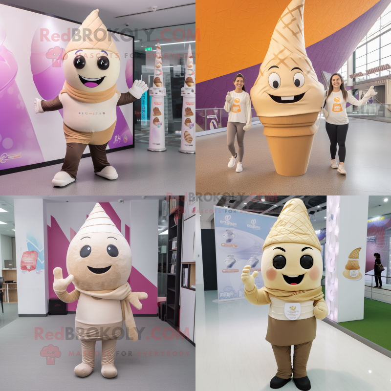 Tan ice cream cone mascot costume character dressed with Yoga Pants and Scarves