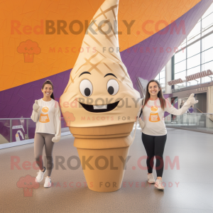 Tan ice cream cone mascot costume character dressed with Yoga Pants and Scarves