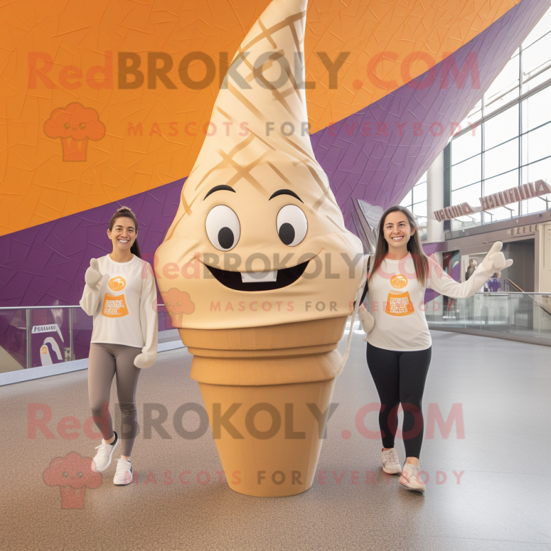 Tan ice cream cone mascot costume character dressed with Yoga Pants and Scarves Tan ice cream cone mascot costume character dressed with Yoga Pants and Scarves