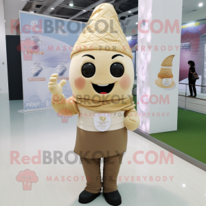 Tan ice cream cone mascot costume character dressed with Yoga Pants and Scarves