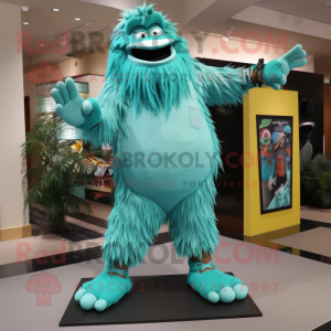 Teal Sasquatch mascot costume character dressed with Capri Pants and Shoe clips