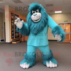 Teal Sasquatch mascot costume character dressed with Capri Pants and Shoe clips