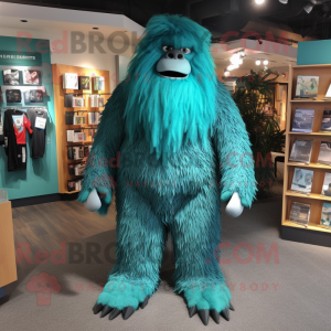 Teal Sasquatch mascot costume character dressed with Capri Pants and Shoe clips