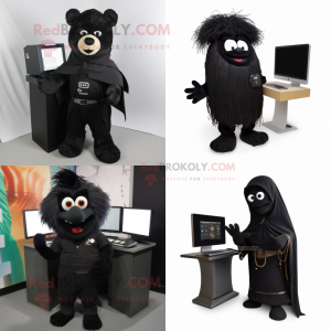 Black computer mascot costume character dressed with Corduroy Pants and Shawl pins