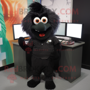 Black computer mascot costume character dressed with Corduroy Pants and Shawl pins