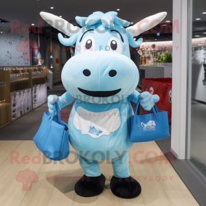 Sky Blue Steak mascot costume character dressed with Playsuit and Tote bags