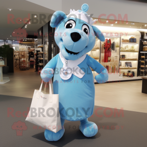 Sky Blue Steak mascot costume character dressed with Playsuit and Tote bags