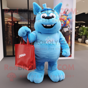 Sky Blue Steak mascot costume character dressed with Playsuit and Tote bags