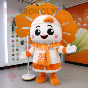 Cream Orange mascot costume character dressed with Parka and Hairpins