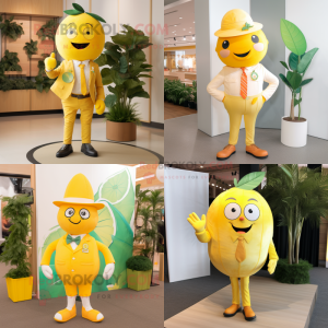 Lemon Yellow Grapefruit mascot costume character dressed with Chinos and Cufflinks