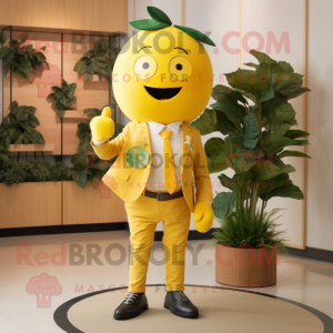Lemon Yellow Grapefruit mascot costume character dressed with Chinos and Cufflinks
