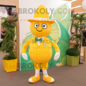 Lemon Yellow Grapefruit mascot costume character dressed with Chinos and Cufflinks