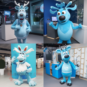 Sky Blue Reindeer mascot costume character dressed with Tank Top and Cufflinks
