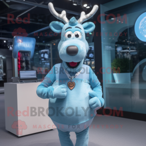 Sky Blue Reindeer mascot costume character dressed with Tank Top and Cufflinks