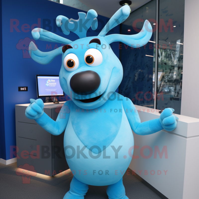 Sky Blue Reindeer mascot costume character dressed with Tank Top and Cufflinks Sky Blue Reindeer mascot costume character dressed with Tank Top and Cufflinks