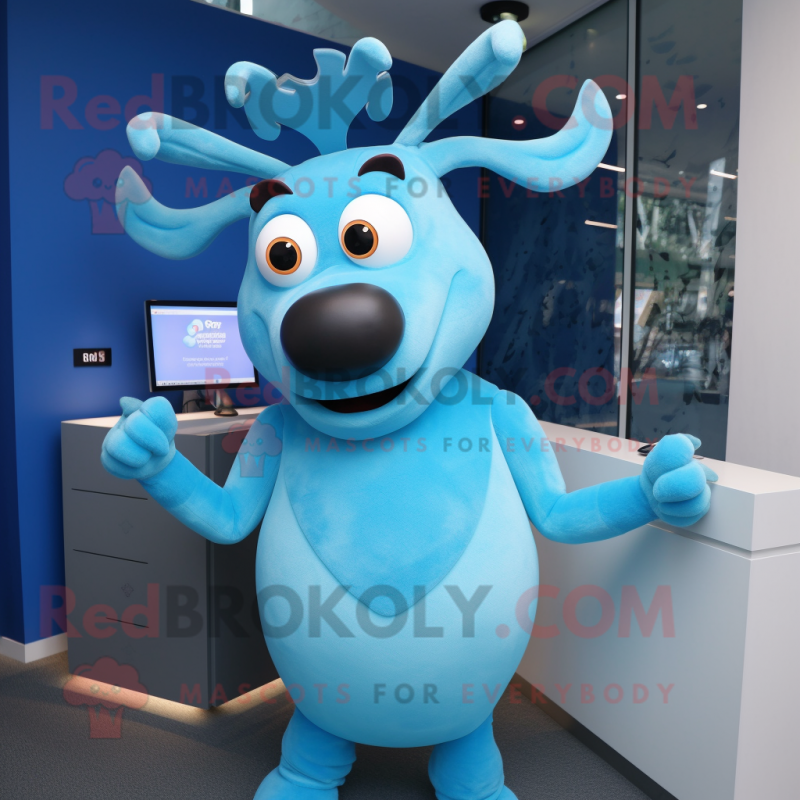 Sky Blue Reindeer mascot costume character dressed with Tank Top and Cufflinks