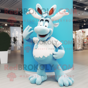 Sky Blue Reindeer mascot costume character dressed with Tank Top and Cufflinks