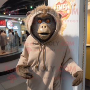 Tan Baboon mascot costume character dressed with Sweatshirt and Necklaces