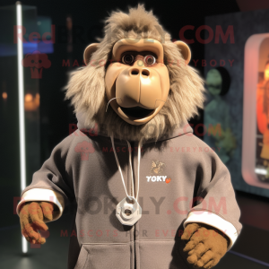 Tan Baboon mascot costume character dressed with Sweatshirt and Necklaces