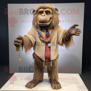 Tan Baboon mascot costume character dressed with Sweatshirt and Necklaces