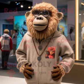 Tan Baboon mascot costume character dressed with Sweatshirt and Necklaces