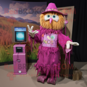 Magenta Scarecrow mascot costume character dressed with Cover-up and Coin purses