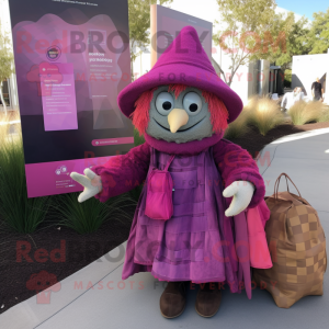 Magenta Scarecrow mascot costume character dressed with Cover-up and Coin purses