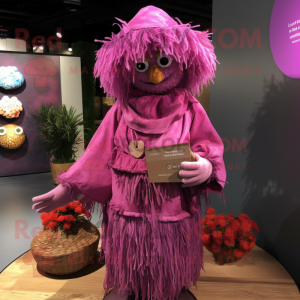 Magenta Scarecrow mascot costume character dressed with Cover-up and Coin purses