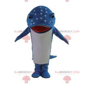 Blå og hvit delfinfiskmaskot med prikker - Redbrokoly.com