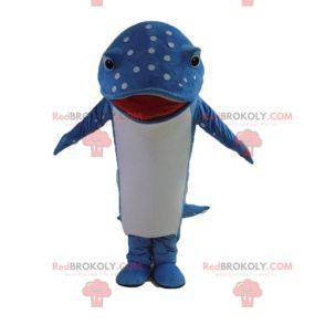 Blå og hvid delfin fisk maskot med prikker - Redbrokoly.com